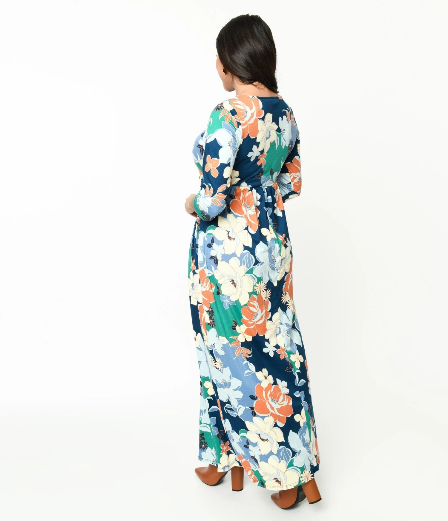 Navy & Multicolor Floral Knit Maxi Dress 3 Navy & Multicolor Floral Knit Maxi Dress - Image 3