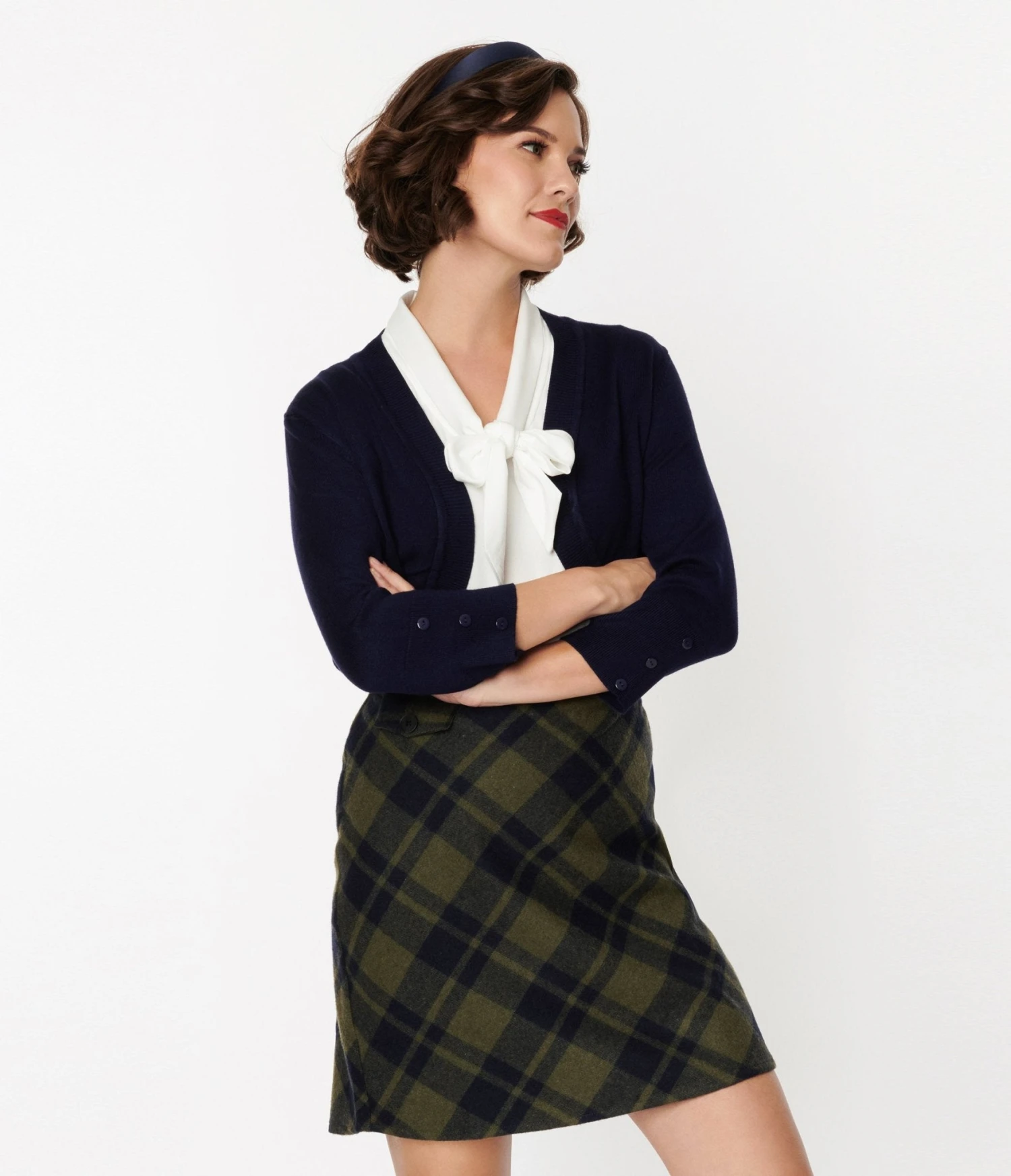 Navy Open Cropped Cardigan 2 Navy Open Cropped Cardigan - Image 2