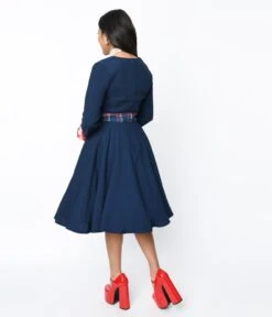 Navy & Plaid Contrast Lynette Swing Dress -New Dress Store navy plaid contrast lynette swing dress 294200