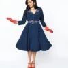 Navy & Plaid Contrast Lynette Swing Dress