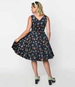 Navy Poisonous Plants Swing Dress -New Dress Store navy poisonous plants swing dress 405848