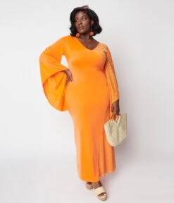 Neon Orange Lace Maxi Dress