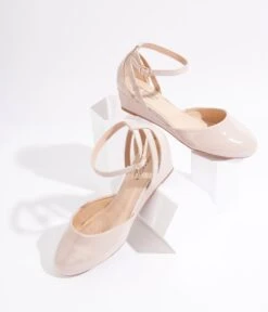Nude Patent Leatherette Wedges