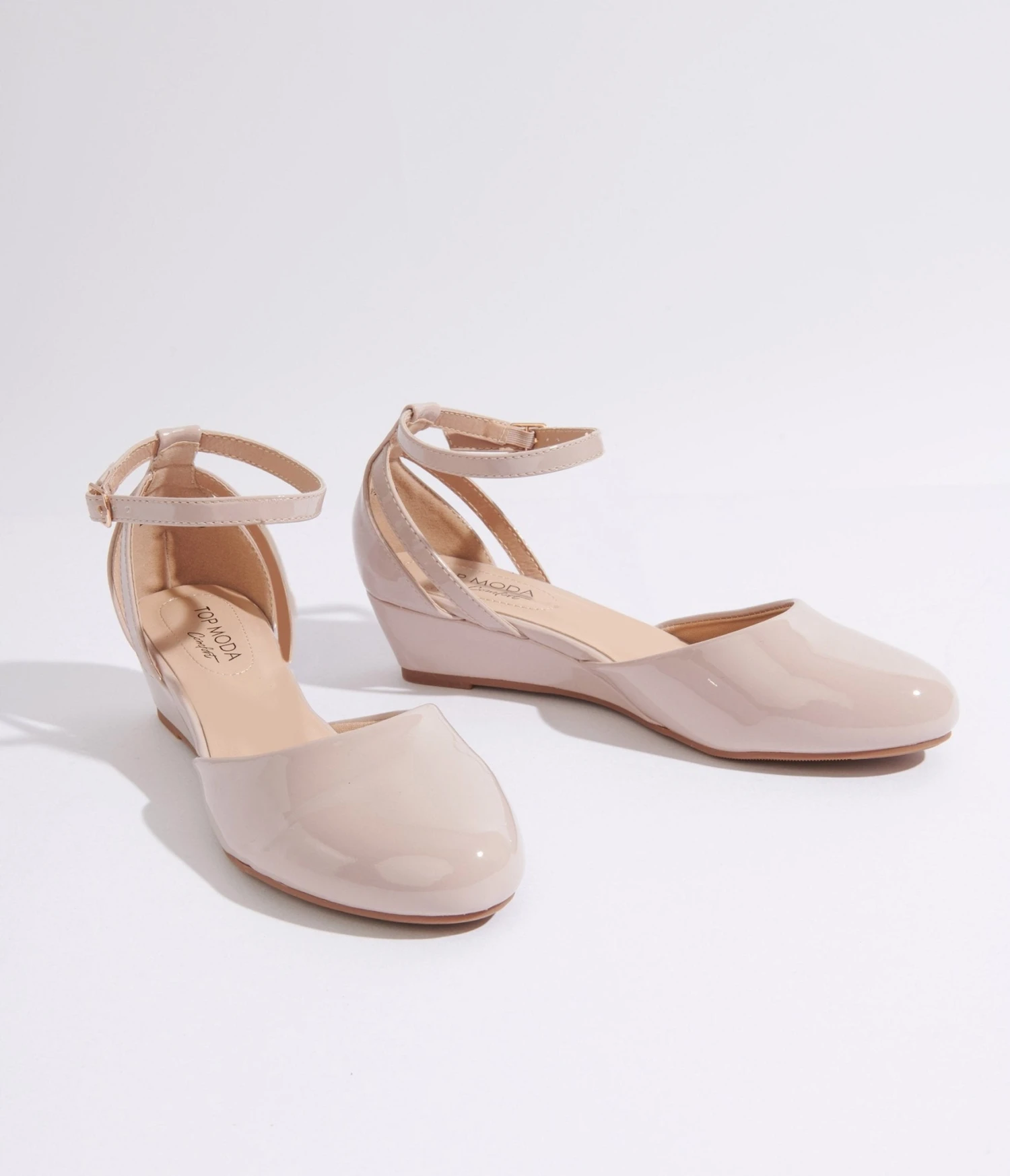 Nude Patent Leatherette Wedges 3 Nude Patent Leatherette Wedges - Image 3