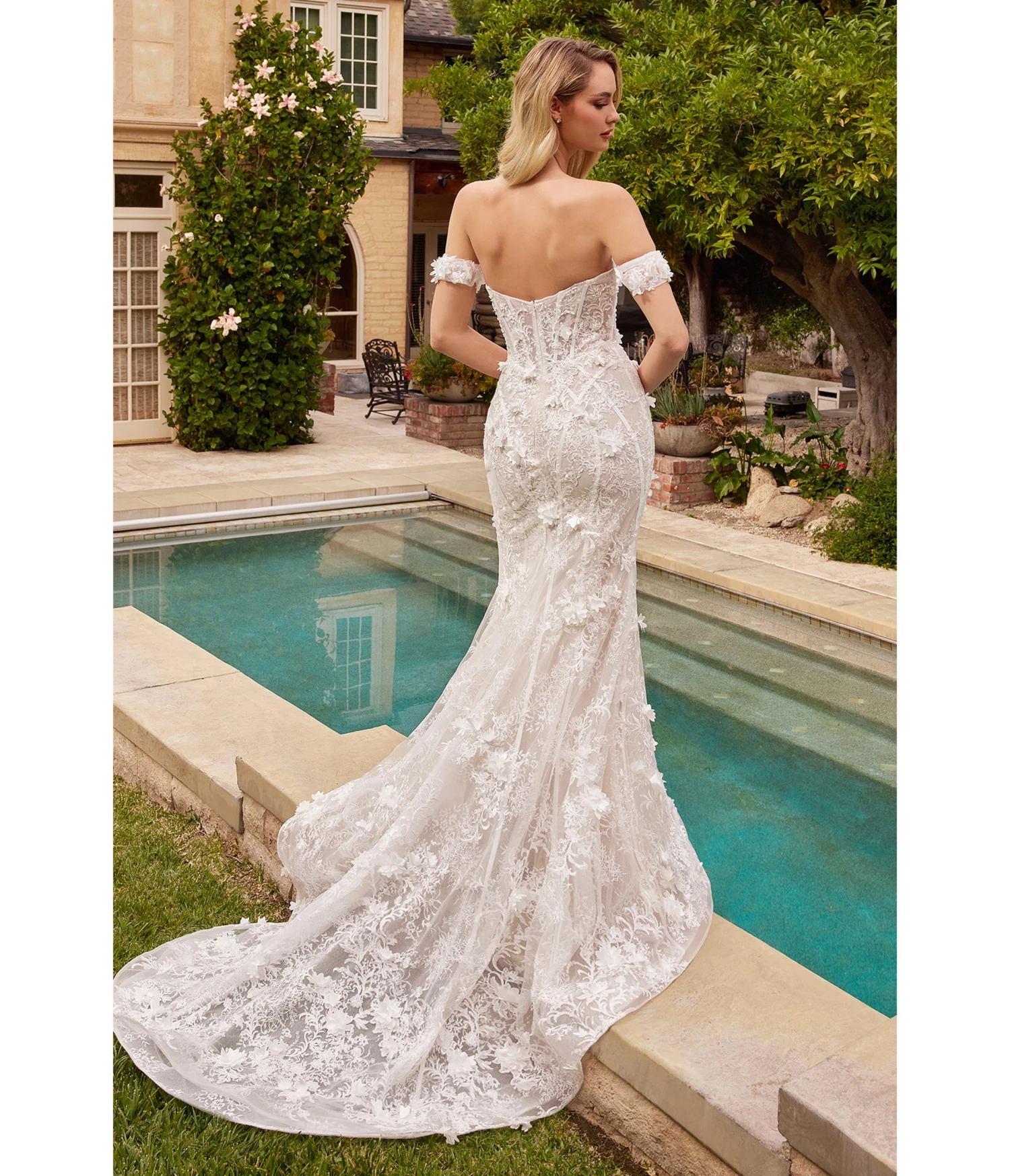 Cinderella Divine Off White Floral Lace Bridal Trumpet Gown With Removable Overskirt 4 Cinderella Divine Off White Floral Lace Bridal Trumpet Gown With Removable Overskirt - Image 4