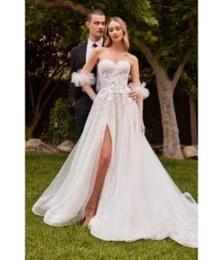 Cinderella Divine Off White Floral Strapless Bridal Gown With Gloves