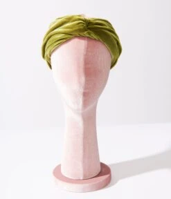 Olive Green Plush Velvet Twist Front Headband -New Dress Store olive green plush velvet twist front headband 672254