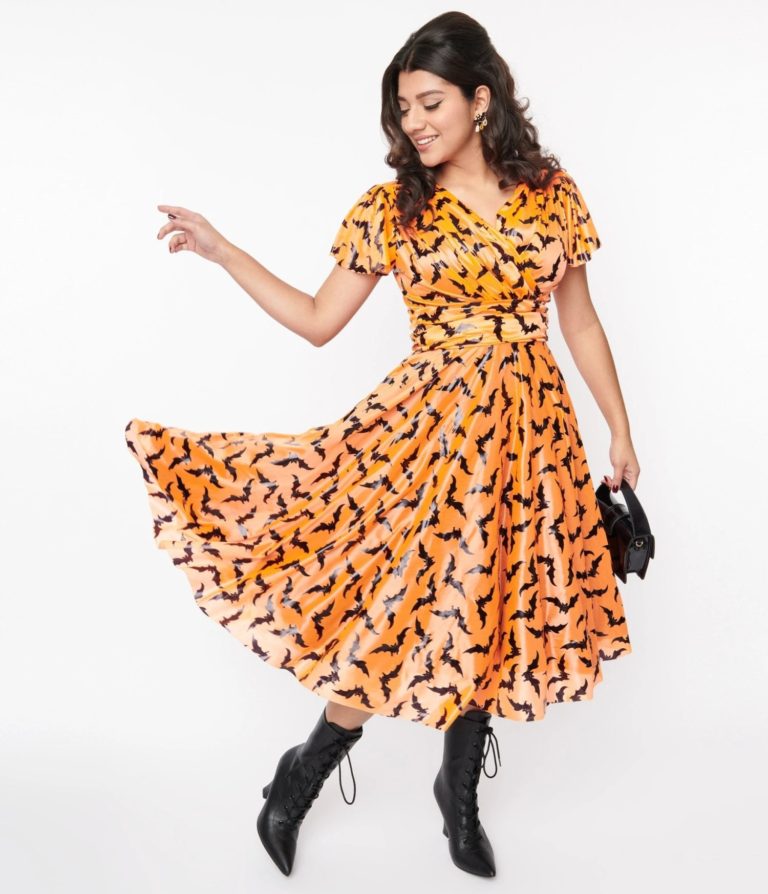 Orange & Black Bat Midori Swing Dress 1 Orange & Black Bat Midori Swing Dress