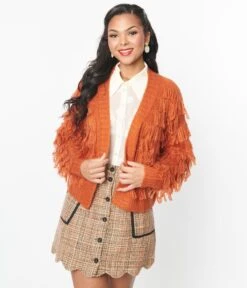 Orange Fringe Open Cardigan 8 Orange Fringe Open Cardigan -New Dress Store orange fringe open cardigan 486553