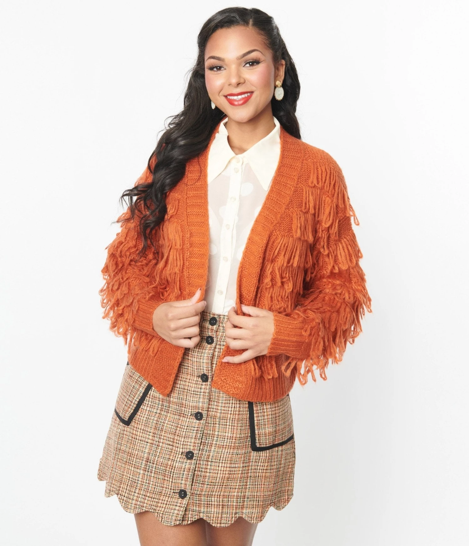 Orange Fringe Open Cardigan 4 Orange Fringe Open Cardigan - Image 4