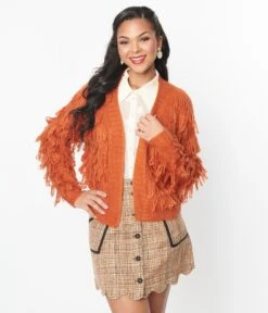 Orange Fringe Open Cardigan 9 Orange Fringe Open Cardigan -New Dress Store orange fringe open cardigan 641546