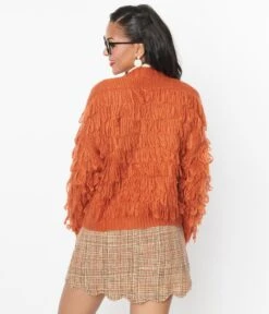 Orange Fringe Open Cardigan 7 Orange Fringe Open Cardigan -New Dress Store orange fringe open cardigan 835765