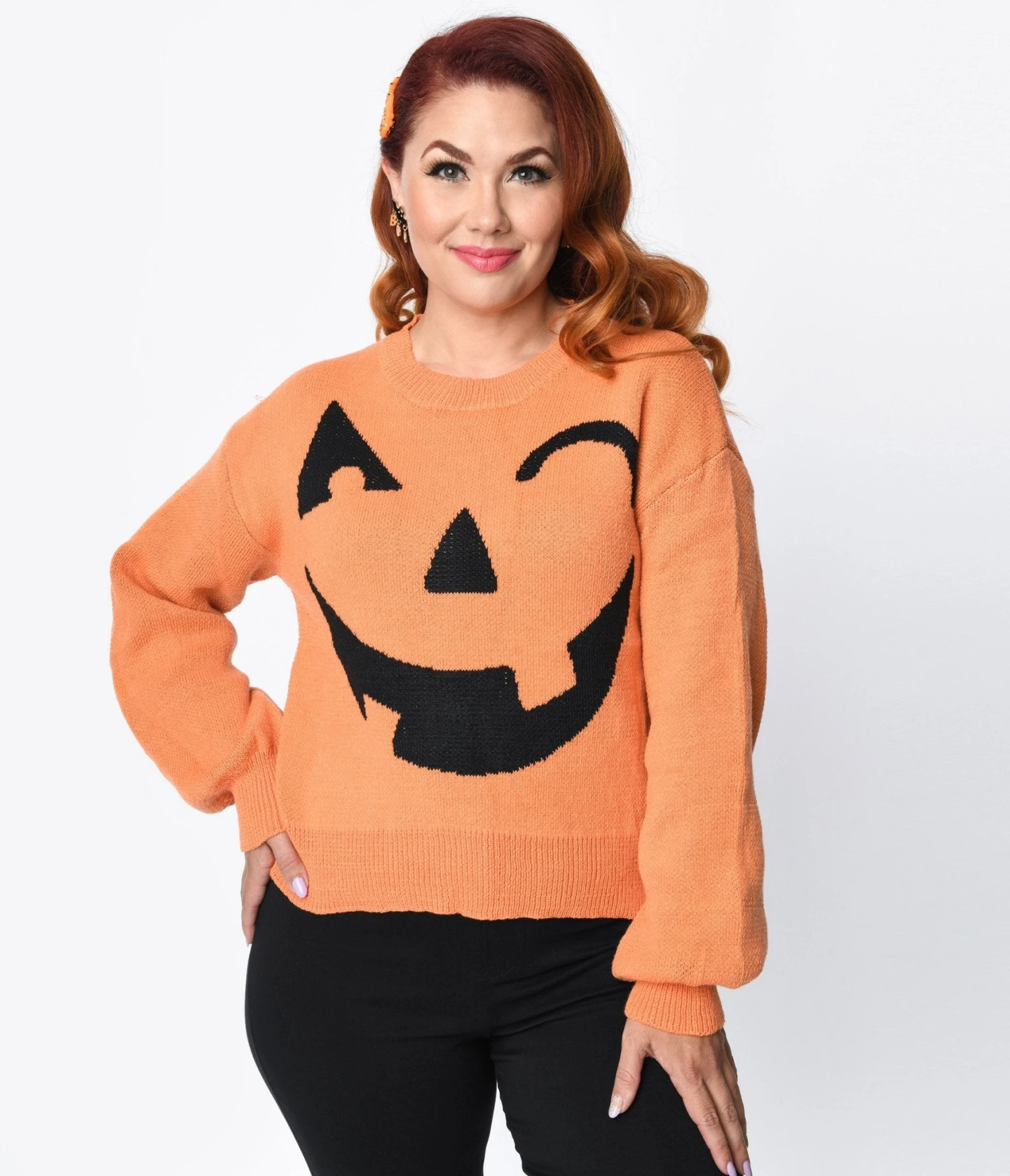 Orange Halloween Pumpkin Knit Sweater 3 Orange Halloween Pumpkin Knit Sweater - Image 3