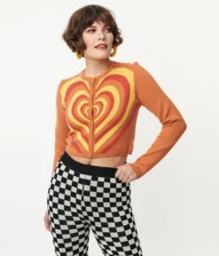 Orange Heart Stripe Cardigan -New Dress Store orange heart stripe cardigan 308725