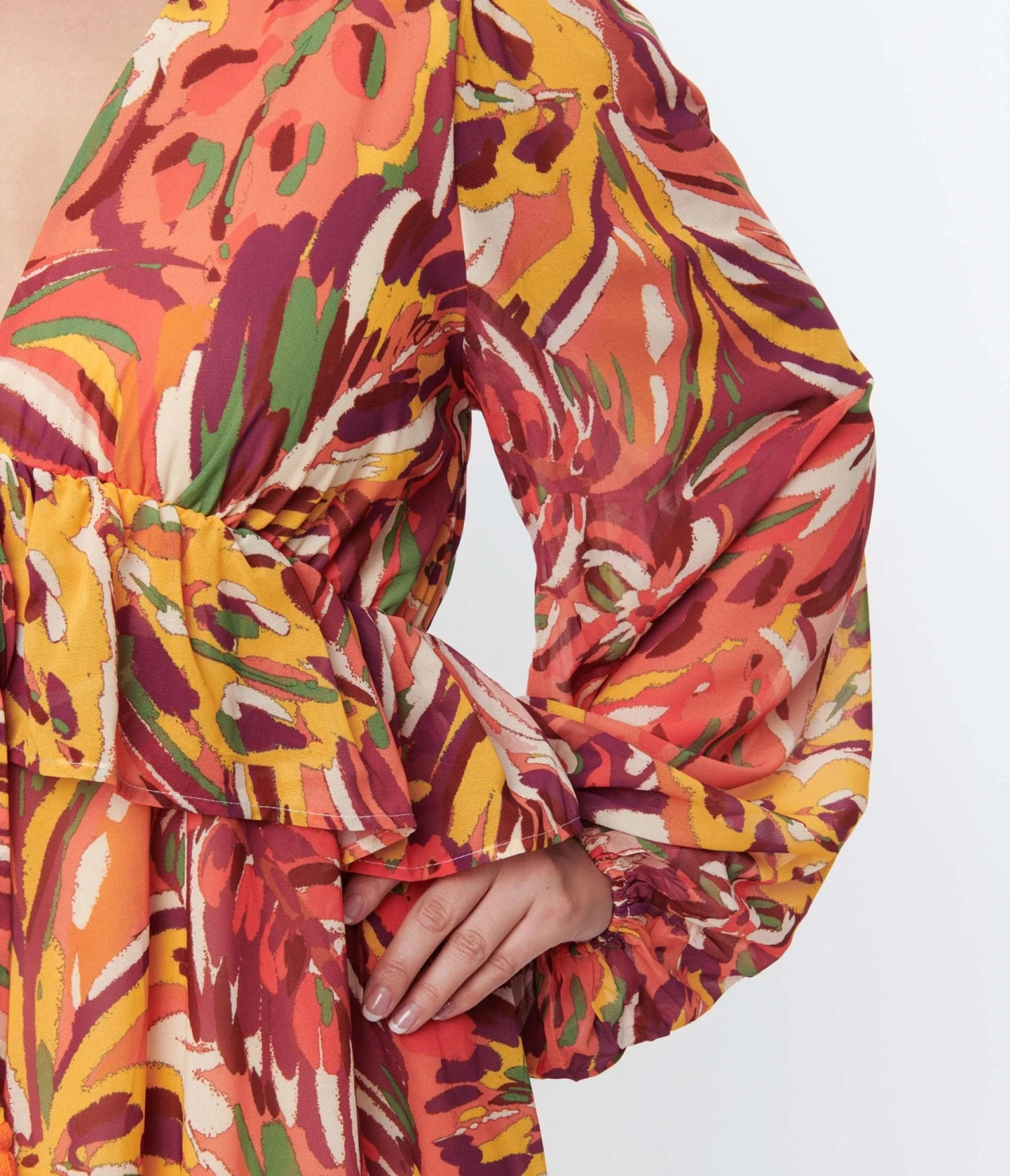 Orange & Multicolor Leaf Maxi Dress 2 Orange & Multicolor Leaf Maxi Dress - Image 2
