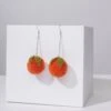 Orange Pom Pom Drop Earrings