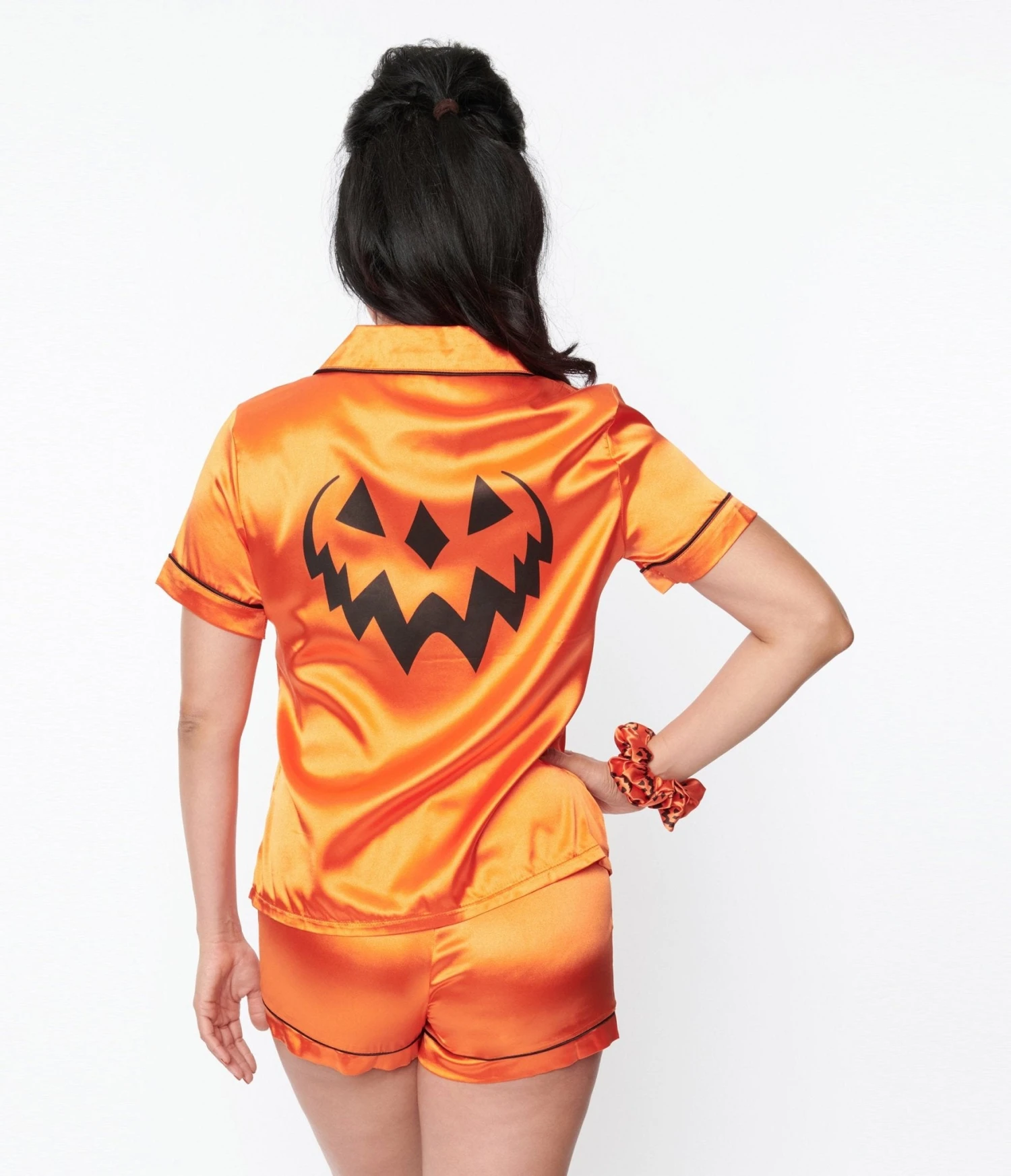 Orange Satin Haunted Hallows Samhain 4 Piece Sleepwear Set 3 Orange Satin Haunted Hallows Samhain 4 Piece Sleepwear Set - Image 3