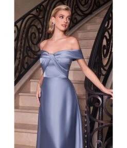 Cinderella Divine Paris Blue Satin Off The Shoulder Prom Gown -New Dress Store paris blue satin off the shoulder prom gown 709452