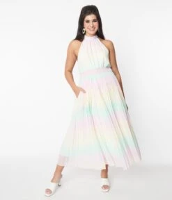 Pastel Rainbow Striped Maxi Dress