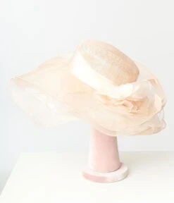 Peach Floral Feathered Ribbon Sun Hat -New Dress Store peach floral feathered ribbon sun hat 356659