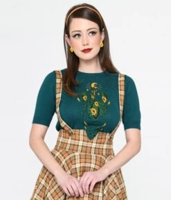 Peacock Blue Scorpion Print Knit Top