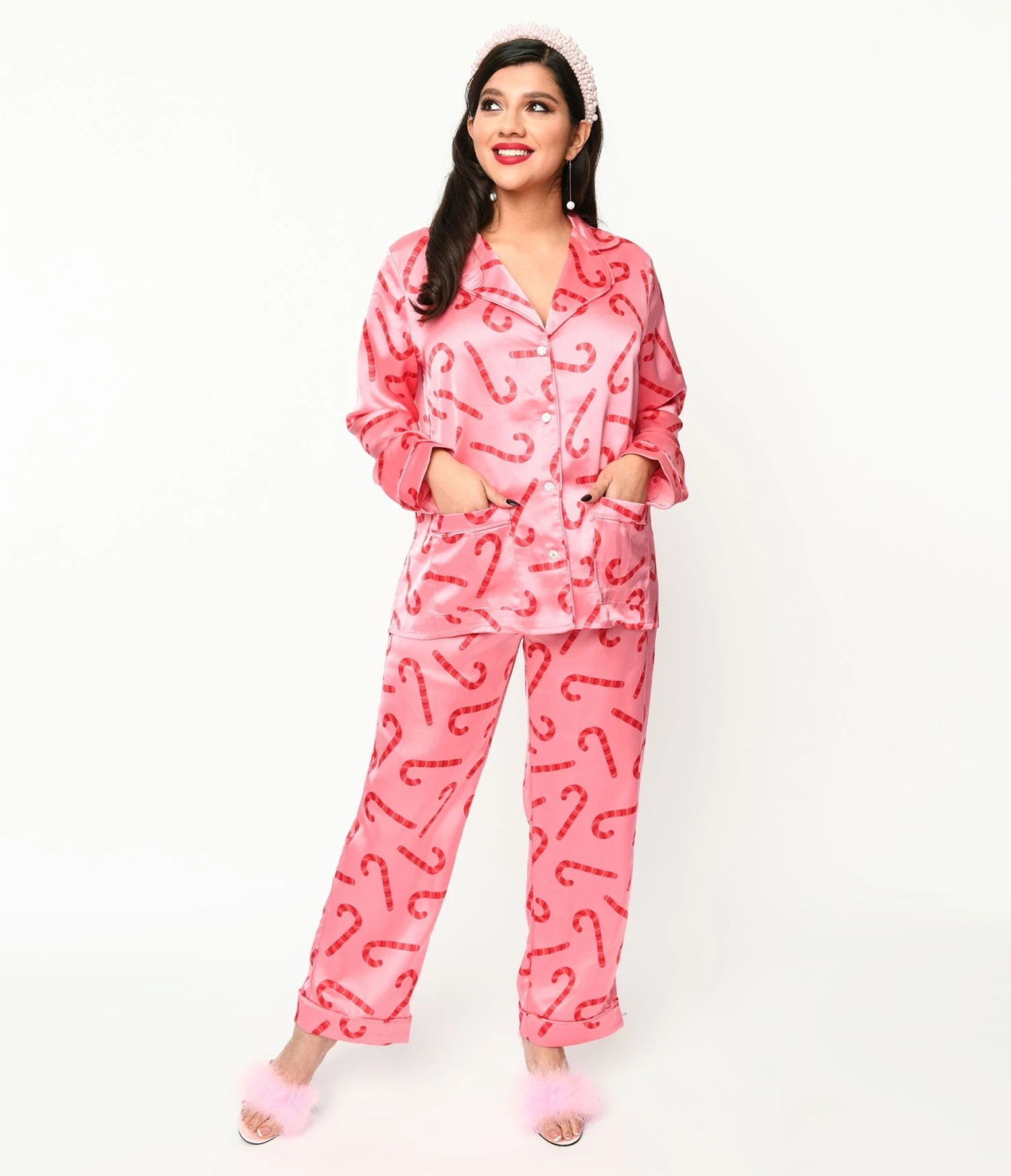 Pink Candy Cane Satin Pajama Set 1 Pink Candy Cane Satin Pajama Set
