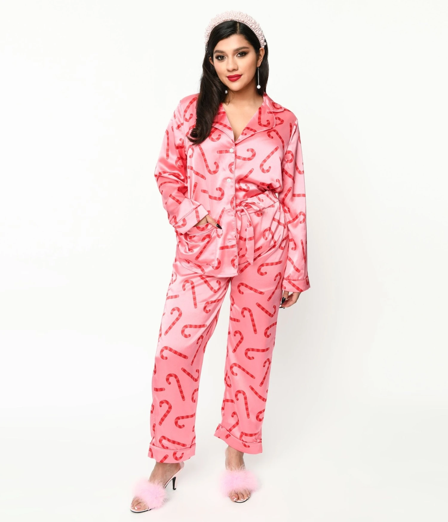 Pink Candy Cane Satin Pajama Set 2 Pink Candy Cane Satin Pajama Set - Image 2