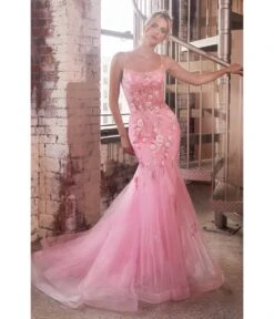 Cinderella Divine Pink Floral & Beaded Corset Mermaid Gown
