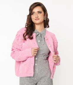 Pink Floral Cable Knit Cardigan -New Dress Store pink floral cable knit cardigan 466808