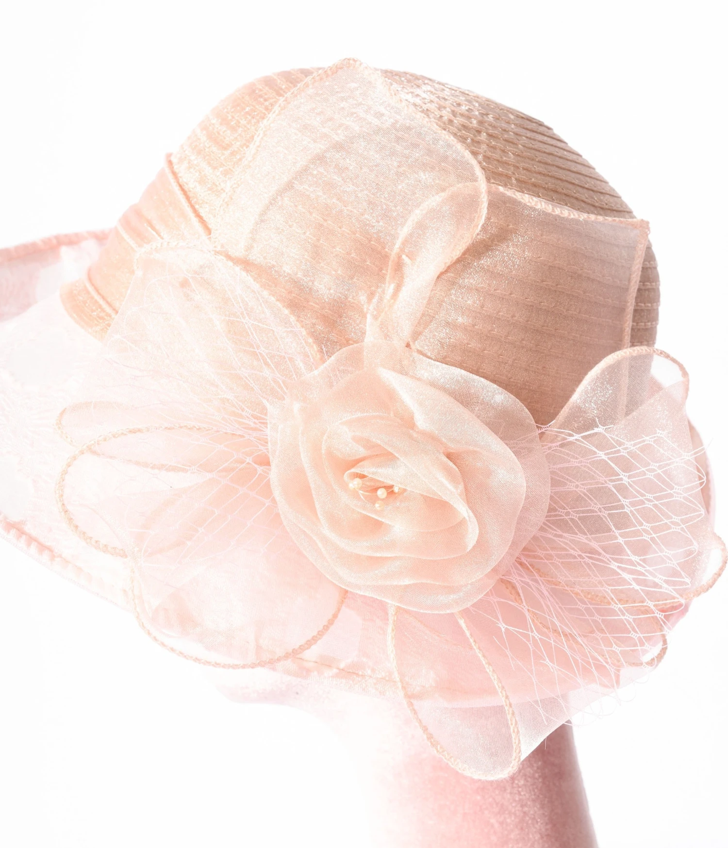 Pink Floral Organza Cloche Hat 2 Pink Floral Organza Cloche Hat - Image 2