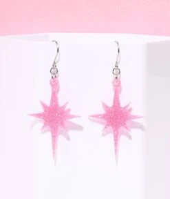Pink Glitter Atomic Star Dangle Earrings -New Dress Store pink glitter atomic star dangle earrings 125334