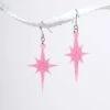Pink Glitter Atomic Star Dangle Earrings