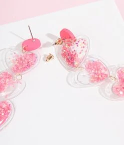 Pink Glitter Heart Drop Earrings -New Dress Store pink glitter heart drop earrings 744972