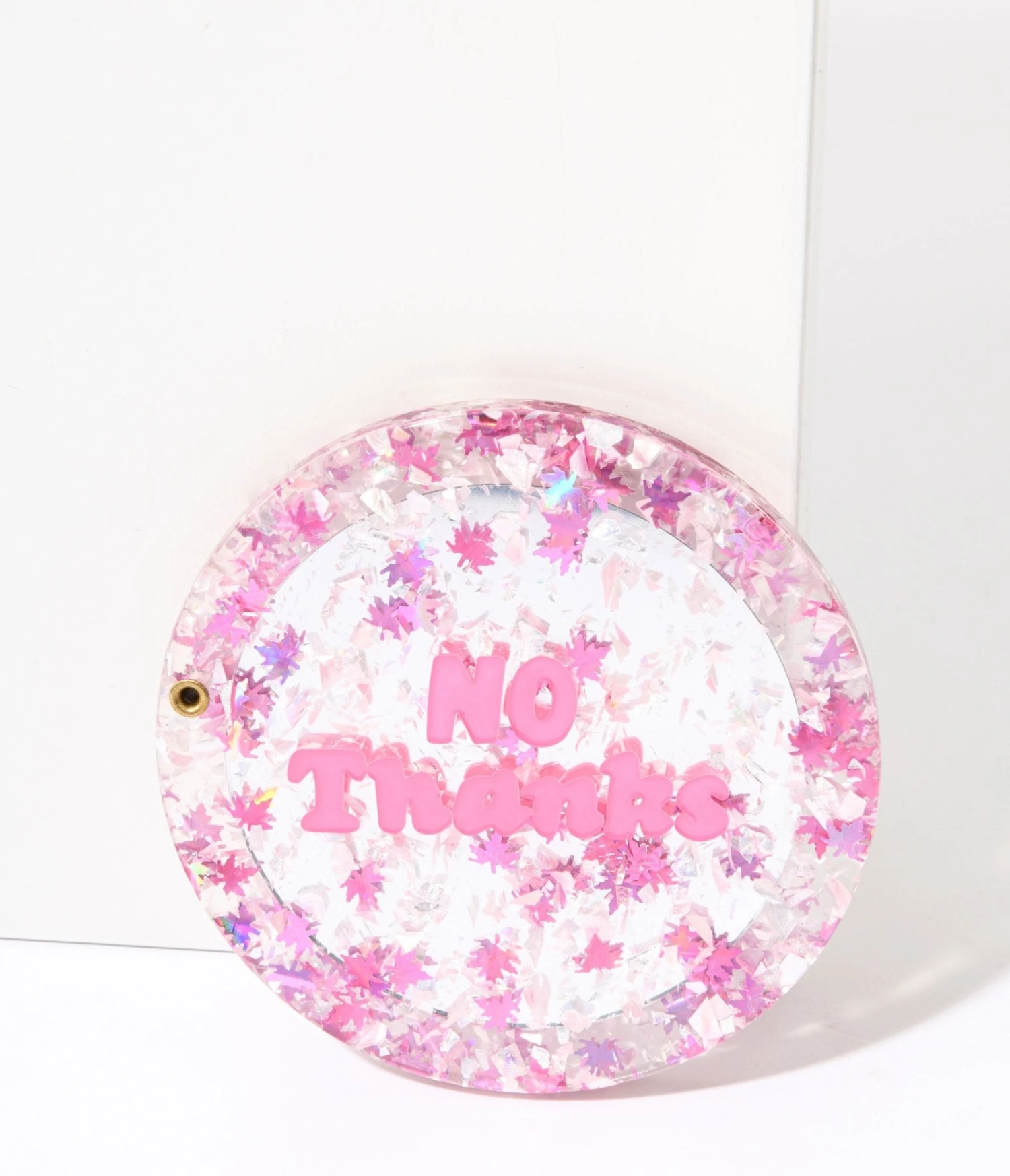 Pink No Thanks Glitter Compact Pocket Mirror 1 Pink No Thanks Glitter Compact Pocket Mirror