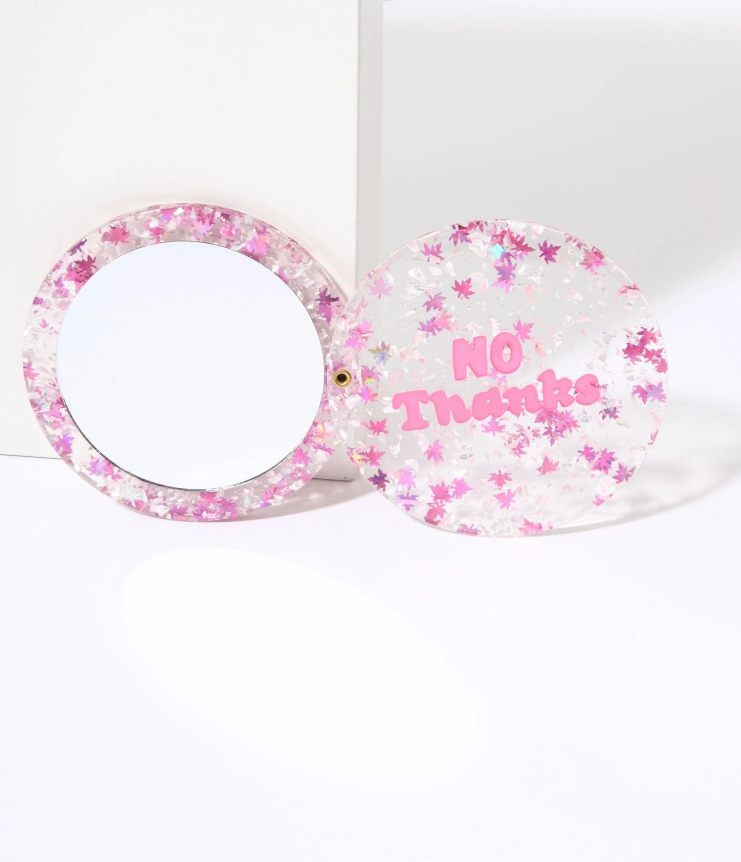 Pink No Thanks Glitter Compact Pocket Mirror 2 Pink No Thanks Glitter Compact Pocket Mirror - Image 2