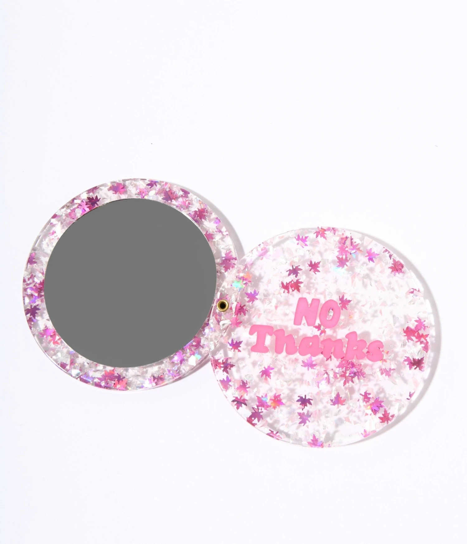 Pink No Thanks Glitter Compact Pocket Mirror 3 Pink No Thanks Glitter Compact Pocket Mirror - Image 3