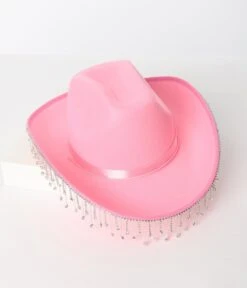 Pink Rhinestone Fringe Cowgirl Hat -New Dress Store pink rhinestone fringe cowgirl hat 199620