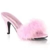 PLEASER Pink Satin & Marabou Feather Peep Toe Amour Heel Slipper
