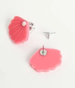 Pink Shell & Pearl Stud Earrings -New Dress Store pink shell pearl stud earrings 634954