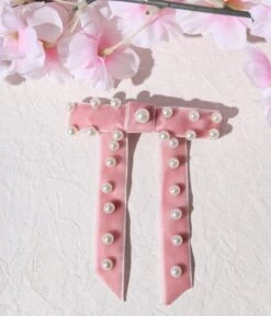 Pink Velvet & Pearl Bow Clip