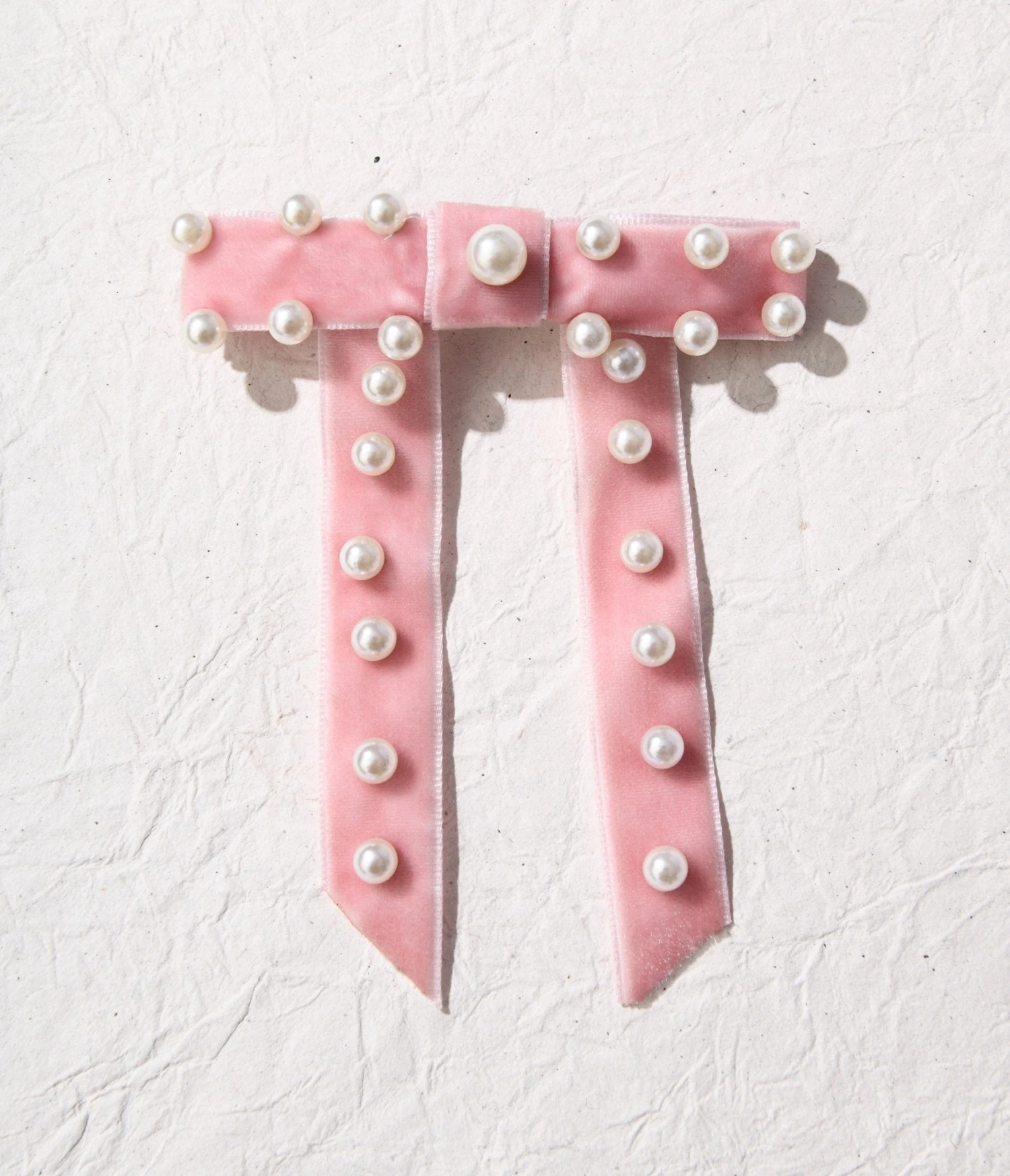 Pink Velvet & Pearl Bow Clip 2 Pink Velvet & Pearl Bow Clip - Image 2