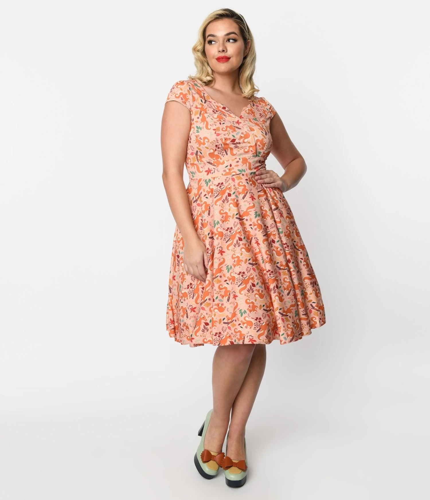 Pink Woodland Squirrel Laura Fit & Flare Dress 1 Pink Woodland Squirrel Laura Fit & Flare Dress