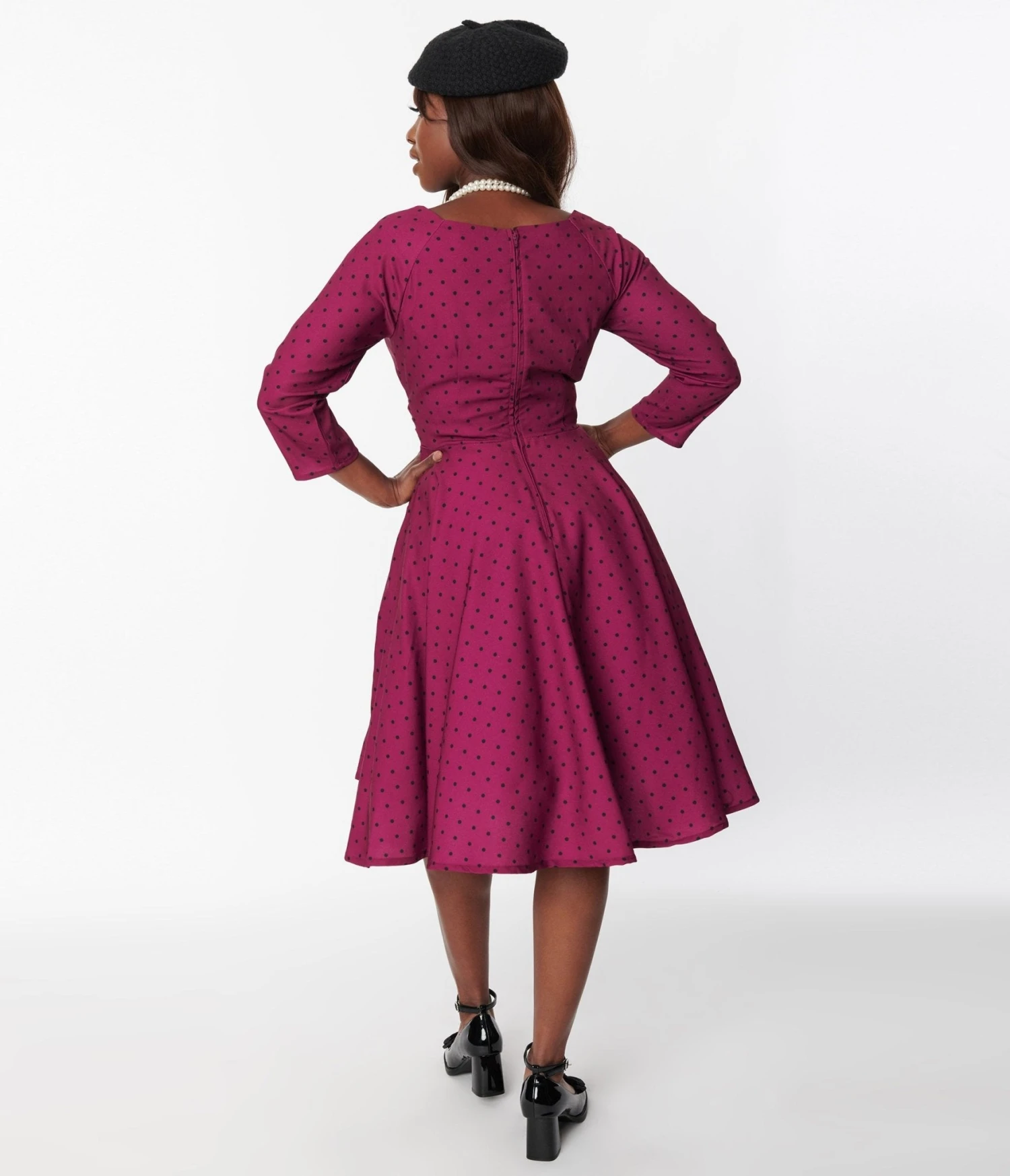 Plum & Black Polka Dot Genevieve Swing Dress 3 Plum & Black Polka Dot Genevieve Swing Dress - Image 3