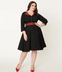 Plus Size Black & Red Leopard Accent Lynette Swing Dress -New Dress Store plus size black red leopard accent lynette swing dress 310894