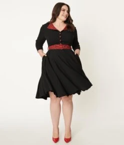 Plus Size Black & Red Leopard Accent Lynette Swing Dress -New Dress Store plus size black red leopard accent lynette swing dress 428880