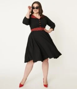 Plus Size Black & Red Leopard Accent Lynette Swing Dress