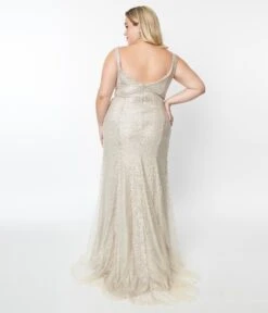 Plus Size Champagne Beaded Deco Harlow Wedding Dress -New Dress Store plus size champagne beaded deco harlow wedding dress 199185