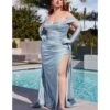 Cinderella Divine Plus Size Dusty Blue Shimmering Off The Shoulder Bridesmaid Dress With Gloves