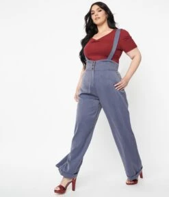 Plus Size Dusty Blue Suspender Pants -New Dress Store plus size dusty blue suspender pants 618415