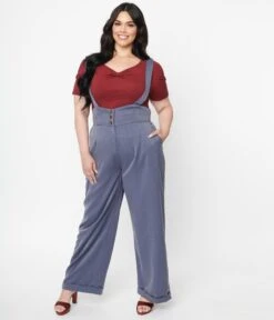 Plus Size Dusty Blue Suspender Pants -New Dress Store plus size dusty blue suspender pants 687773
